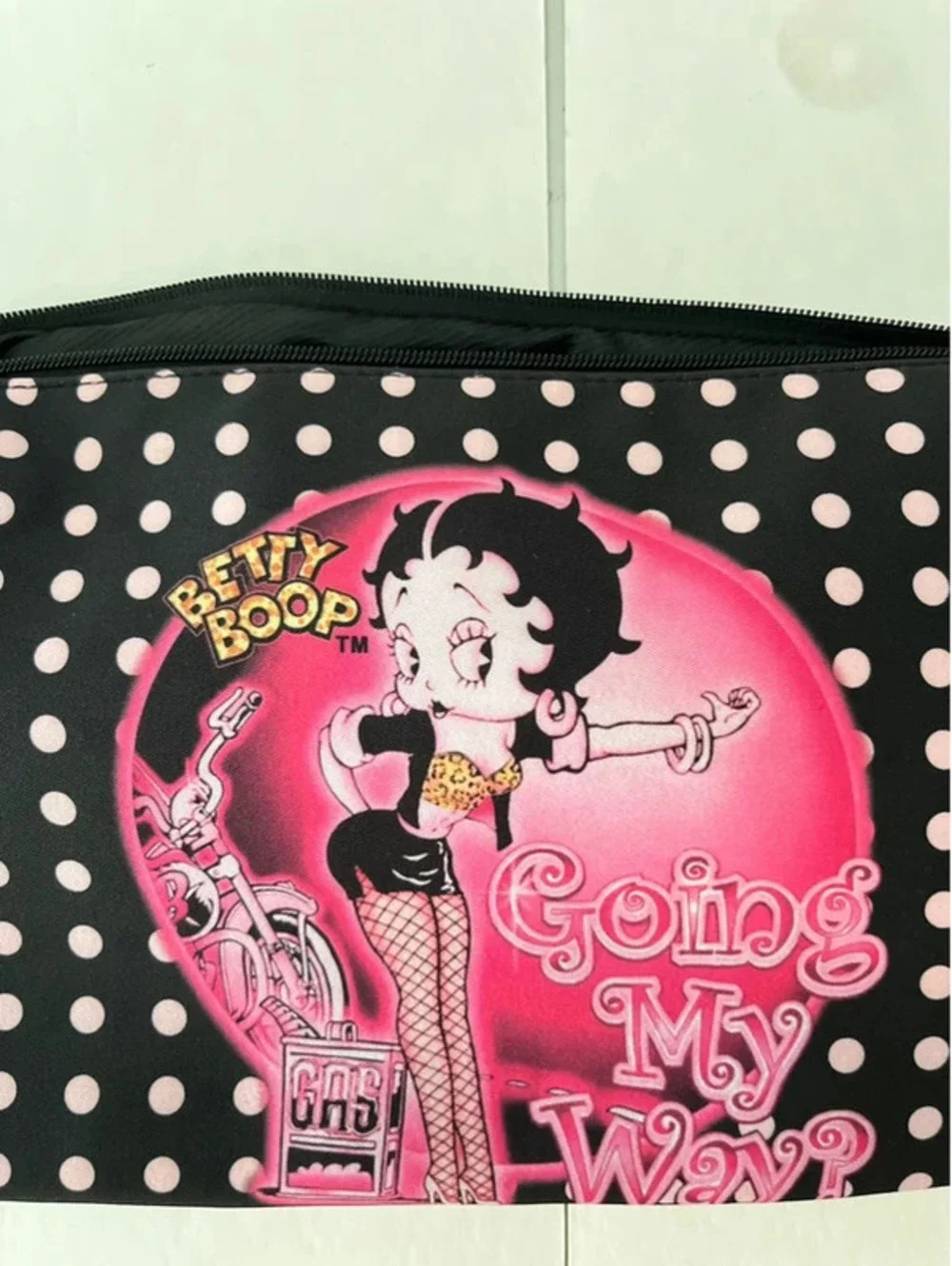 Betty Boop Cosmetic/Makeup/Travel Bag, Polkadot, Black, White, Pink